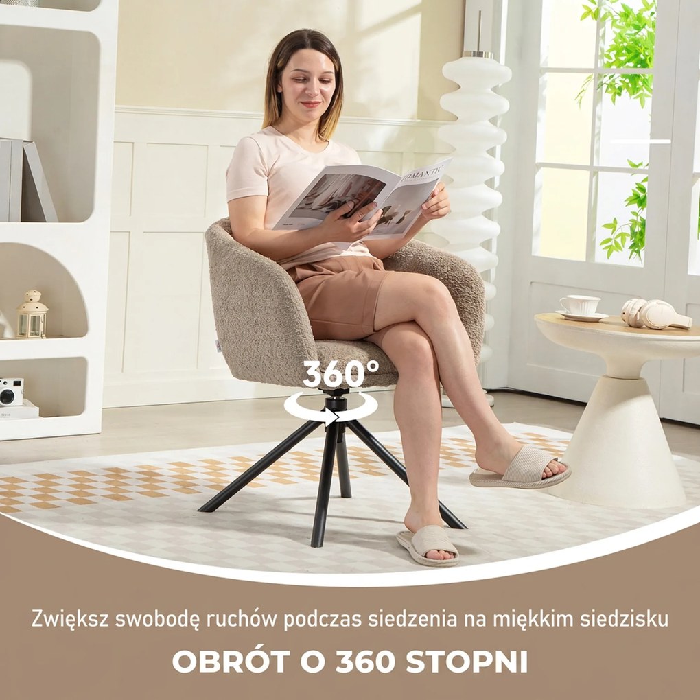 HOMCOM fotel obrotowy do salonu wygodne siedzisko miękka tapicerka nowoczesny design do 120 kg jasnobrązowy | Aosom PL
