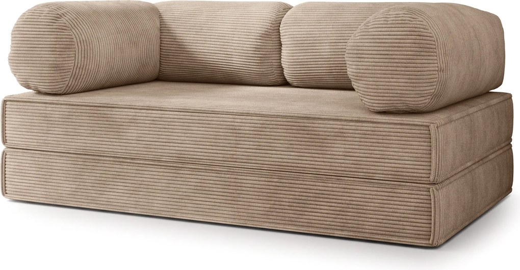 Masseno Sofa piankowa ALVIO z funkcją spania, Kanapa z pianki do salonu, Bezmontażowa, Tkanina sztruksowa – Beżowy POSO 02