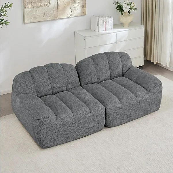 Canapé modulable 2 places en velours côtelé - 68cm d'assise profonds - 210x104x79cm - Gris