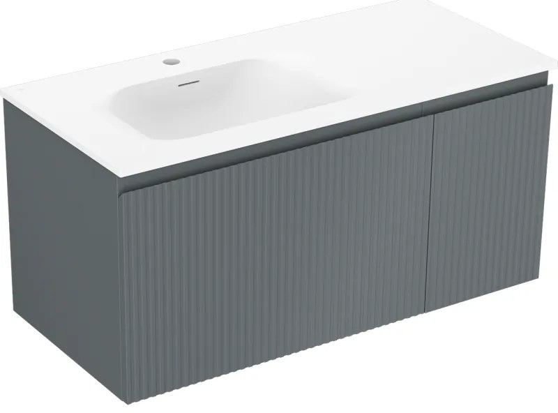 Mexen Rivel szafka łazienkowa 100 cm z umywalką Vela lewą, 1S, 1D, ryflowana, grafit mat/biała mat - 91A23-10047-3-BBFF66-W23L01