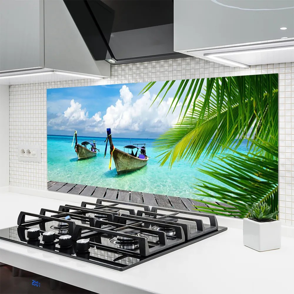 Panel Szklany Kolorowe Łodzie na Falach