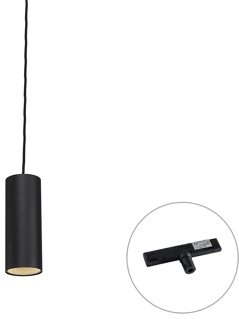 Designerska lampa wisząca czarna z adapterem do szyny 1-fazowej - Slimline Tubo