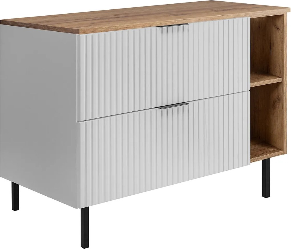 Szafka pod umywalkę, biały/dąb Craft + czarny uchwyt, 100 (80 + 20) x 77 x 46 cm + blat, czarne nogi