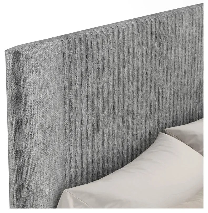 Szare tapicerowane łóżko dwuosobowe ze schowkiem ze stelażem 140x200 cm Etero – Maison de Rêve