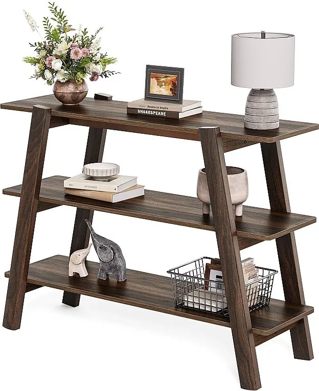 Stolik konsolowy do przedpokoju 105 cm, stolik na sofę 3-poziomowy, wąski, długi, z otwartymi półkami do przechowywania