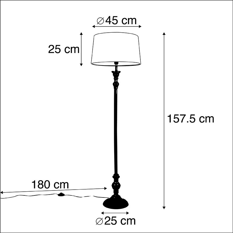 Lampa stojąca czarna z abażurem lnianym szarym 45 cm - Classico