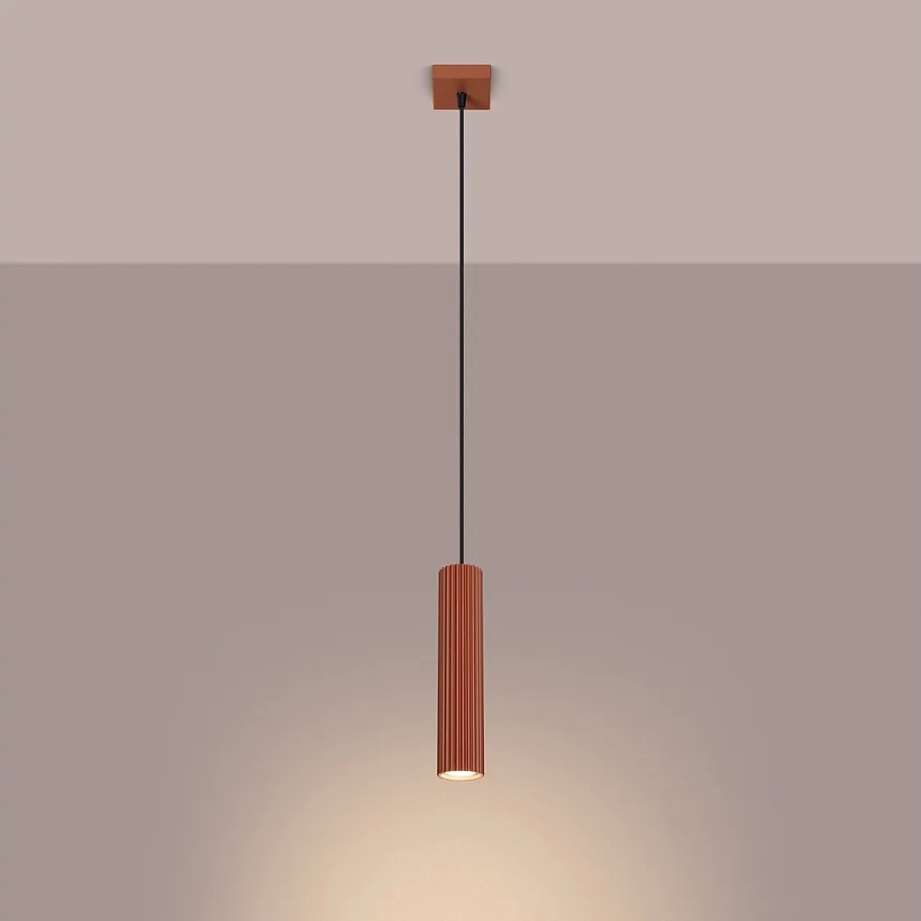 Lampa wisząca minimalistyczny Gloow, aluminium - 1 źródło światła 3000K - L.8 x H.118 cm - ochra czerwona