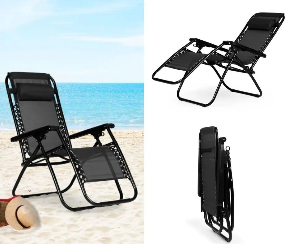 Składany leżak ogrodowy, tarasowy Rimini 009, czarny