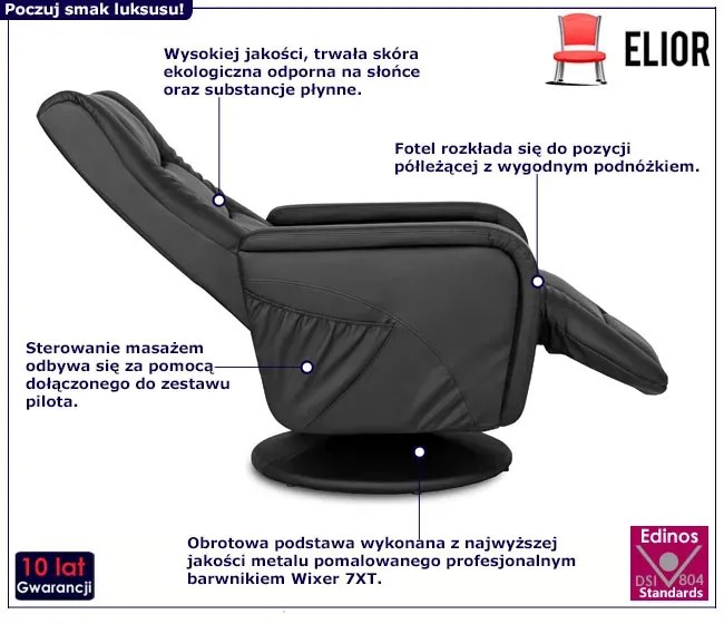 Czarny elegancki fotel masujący obrotowy - Rara 4X