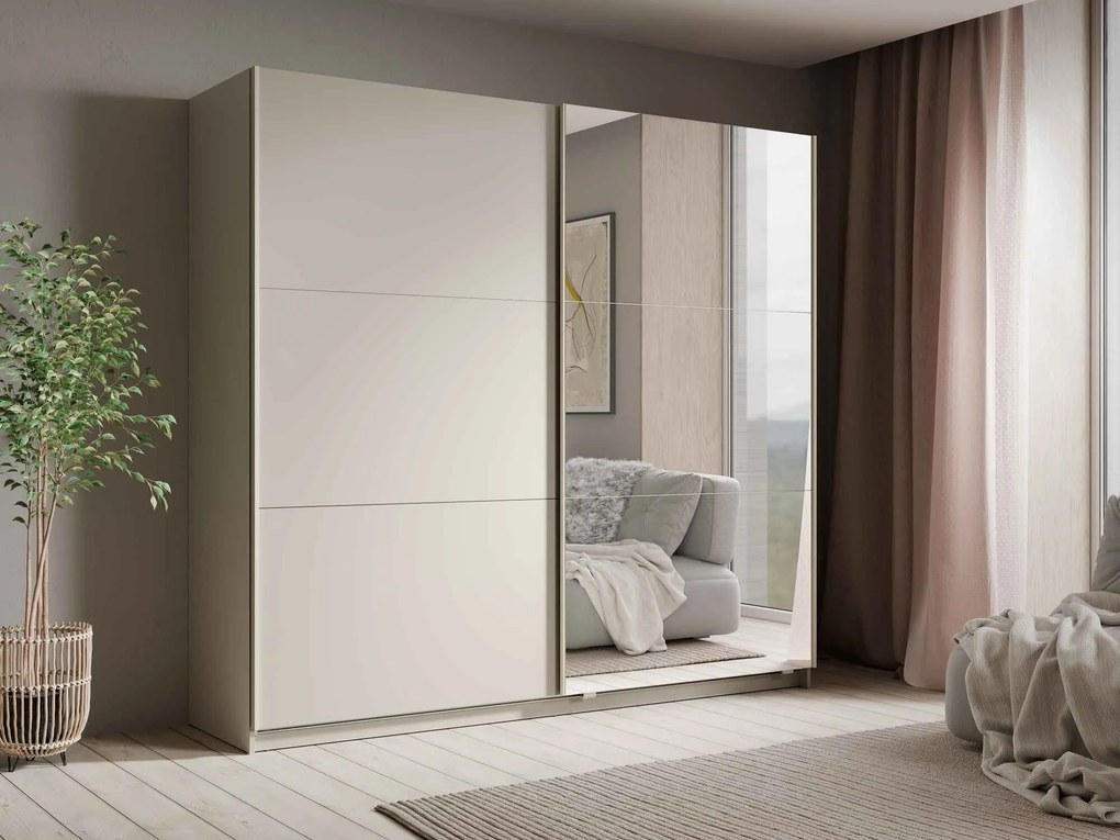 Szafa Przesuwna RADEN 221 cm z Lustrem Szafa Dwudrzwiowa, Odcienie beżu