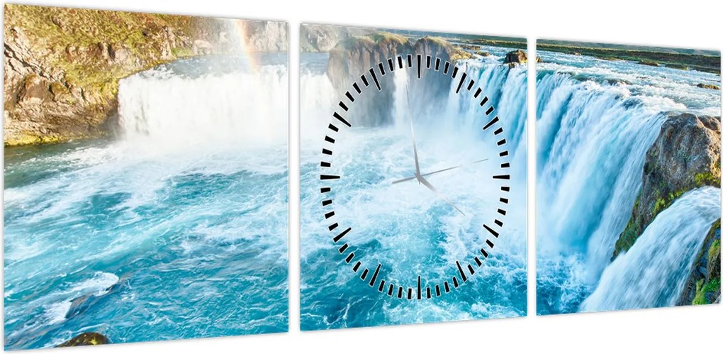 Obraz - Wodospad Godafoss (z zegarem) (90x30 cm)
