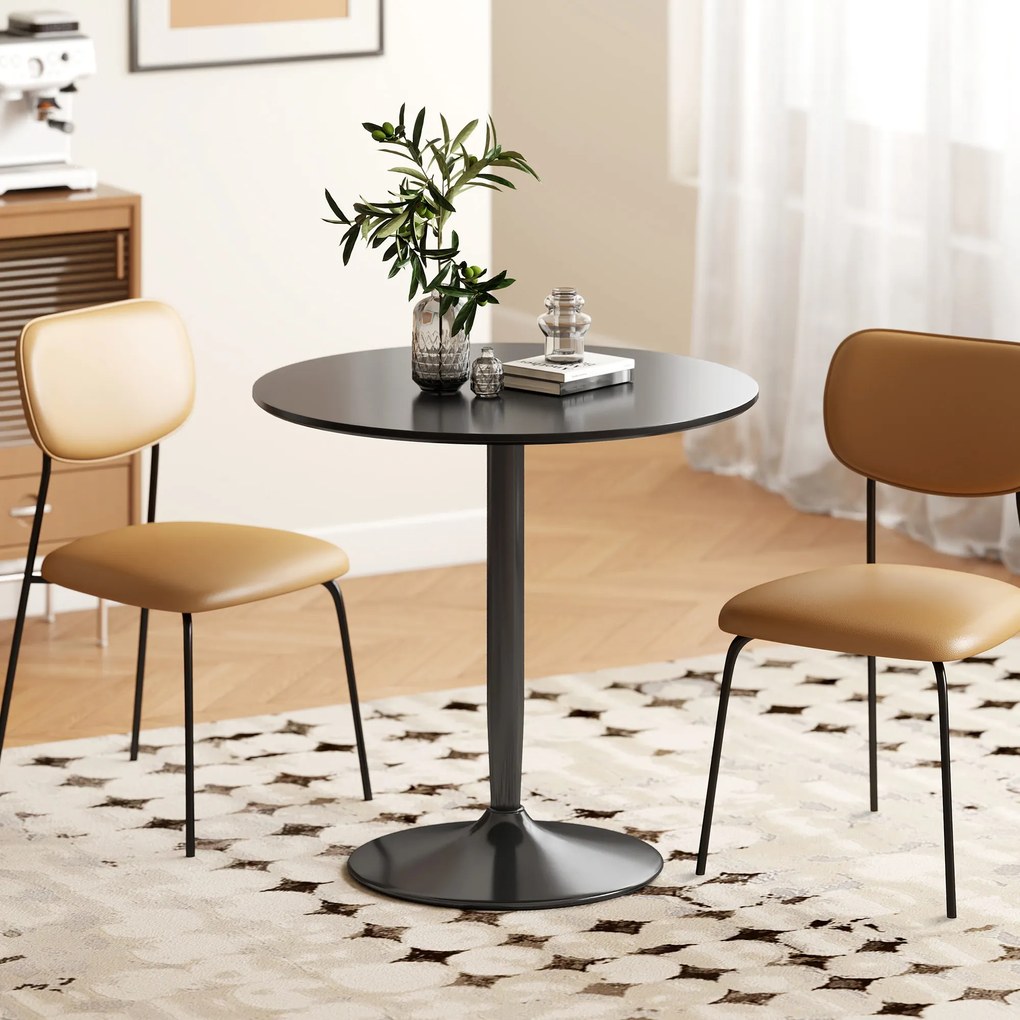 HOMCOM Stół jadalniany dla 2 osób, okrągły blat Ø80 cm, MDF i Stal, antypoślizgowy, Czarny, 75W cm