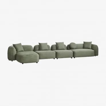 Sofa Modułowy Z Lewym Szezlongiem, 4-częściowy, Z Tkaniny Chenilla Coco Szenila Szałwiowa Zieleń - Sklum