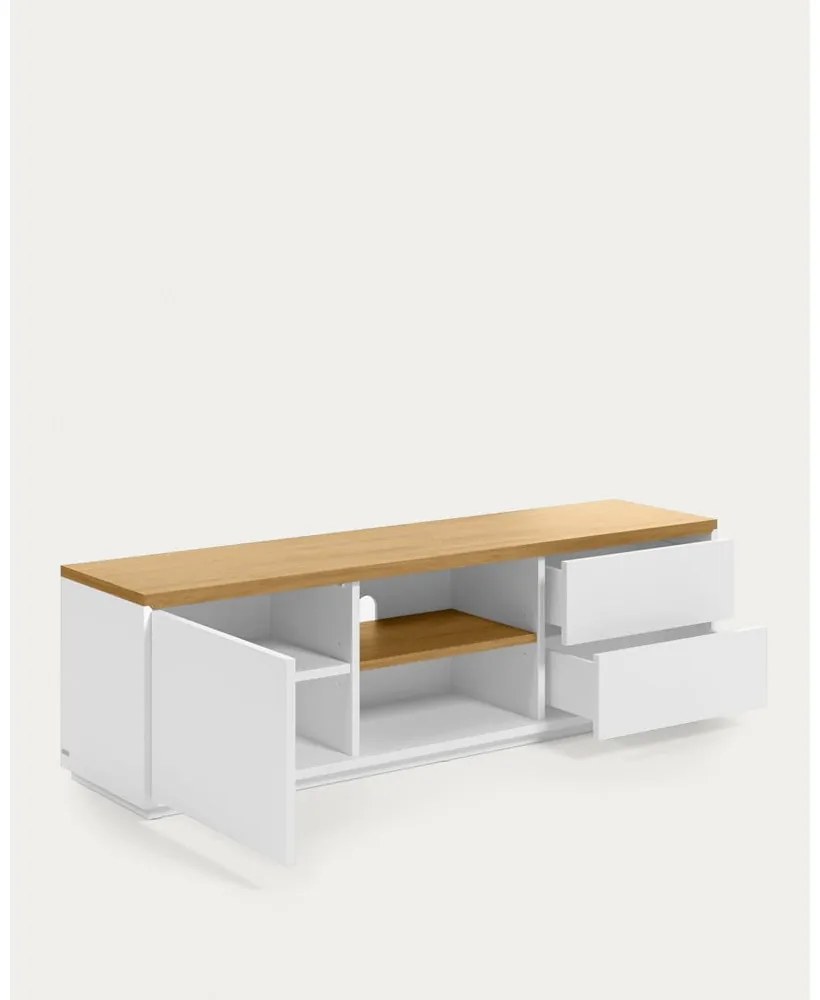 Biała szafka pod TV w dekorze dębu 150x44x36 cm Abilen – Kave Home