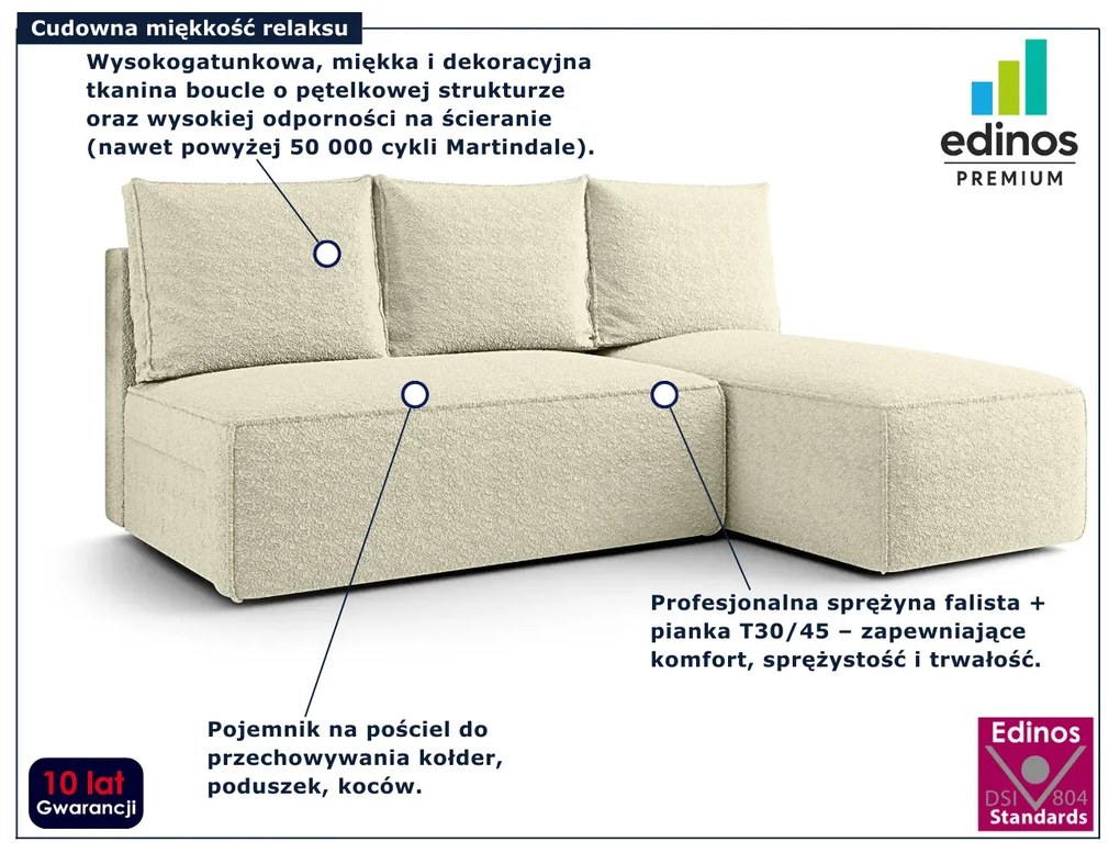 Kremowy nowoczesny narożnik z funkcją spania N8-D67