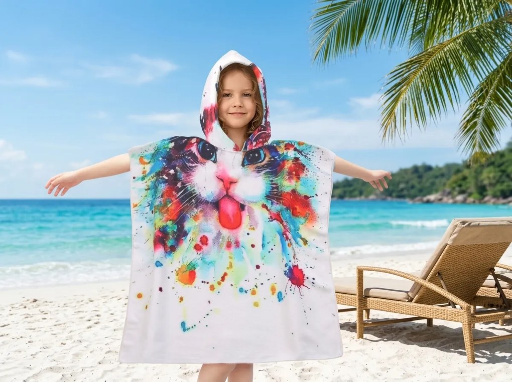Kolorowe dziecięce ponczo KOTKIEM Rozmiar: 60 x 120 cm