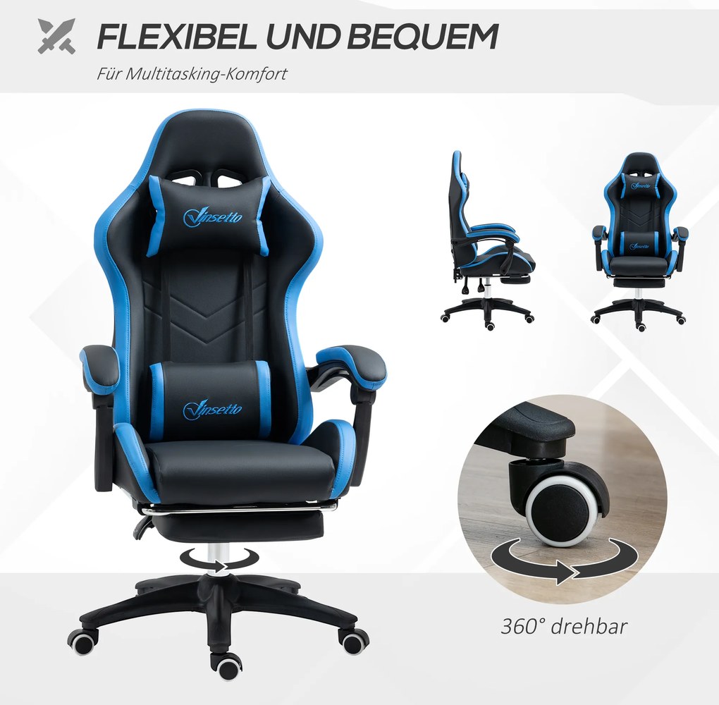 Vinsetto Krzesło gamingowe ergonomiczne z poduszką lędźwiową i podgłówkiem do biura i komputera | Aosom PL