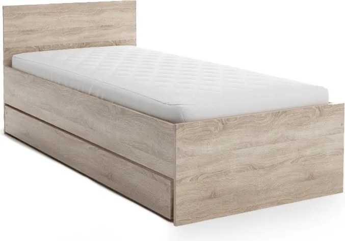 Łóżko ELISA 90 x 200 cm, dąb sonoma Stelaż: Ze stelażem listwowym rolowanym, Materac: Materac Coco Maxi 20 cm