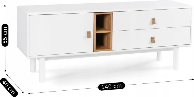 Szafka RTV do Salonu z Szufladami ARTI 140 cm Biała Skandynawska