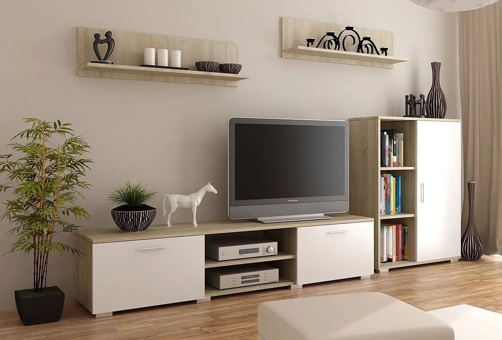Komplet mebli RTV biały + dąb sonoma M3-B82
