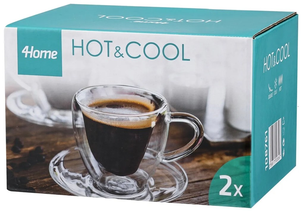 4Home Szklanka termiczna filiżanka ze spodkiem Heart Hot&Cool, 150 ml, 2 szt.