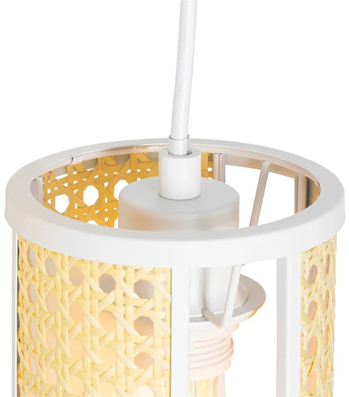 Orientalna lampa wisząca biała z rattanu 3-światłowa okrągła - Akira Retro Oswietlenie wewnetrzne
