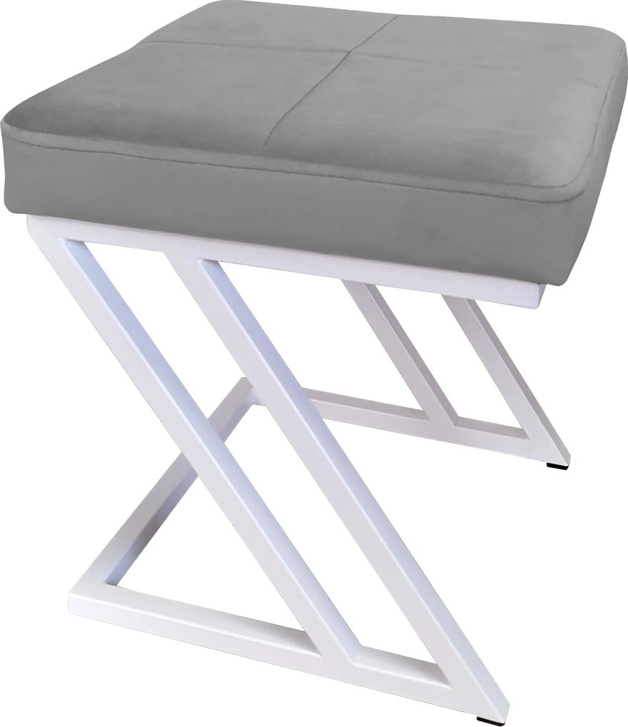 Pufa ZETA tkanina Welur loft ławka podnóżek metal : Kolor Stelaża - Biały, Kolor tkaniny - VELVET - MG17, Typ tkaniny - Velvet