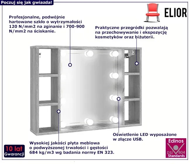 Toaletka z lustrem na biurko lub ścianę szary dąb sonoma Zeno 6S