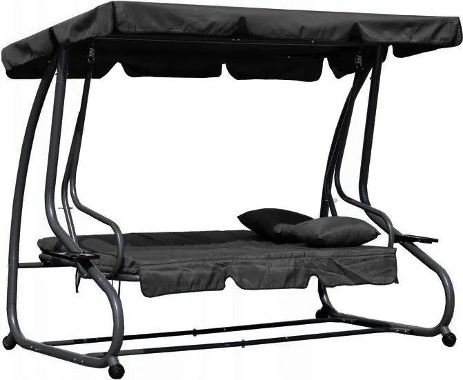 Huśtawka ogrodowa 3-osobowa z funkcją spania i daszkiem Valencia, szary