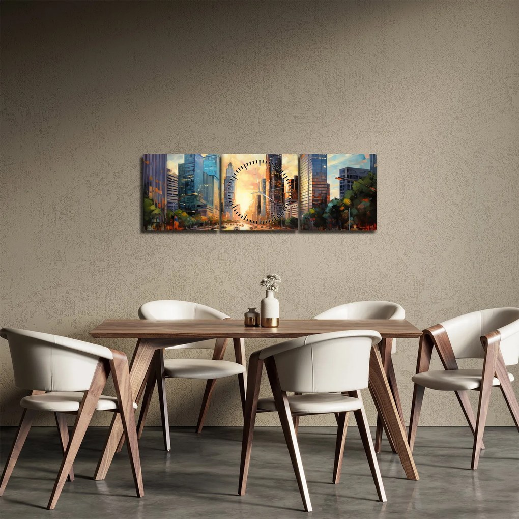 Obraz - Malowanie miasta (z zegarem) (90x30 cm)
