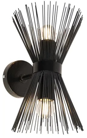 Kinkiet / Lampa scienna Art Deco czarny 2-punktowy - Miotła ArtDeco Oswietlenie wewnetrzne