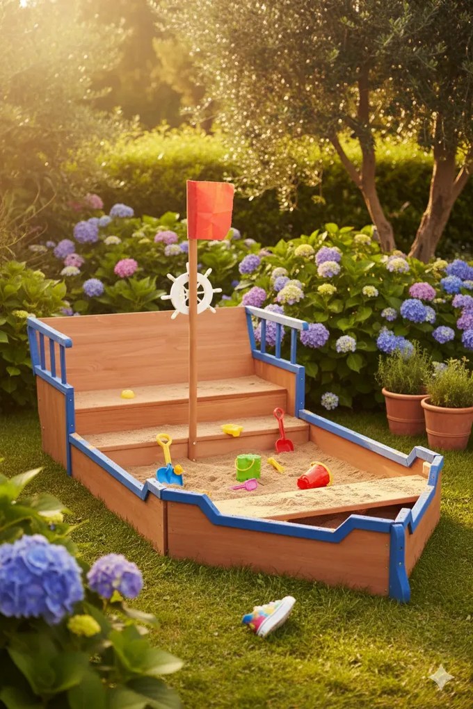 Drewniana piaskownica na wzór pirackiego statku N1-B18