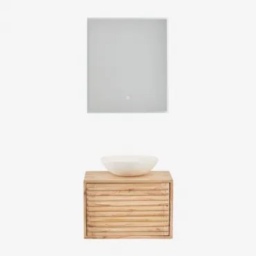 Zestaw Wiszących Mebli Łazienkowych Z Drewna Deleyna Naturalna & Cement Okrągły Biały Ø40 Cm Zavion & - Sklum