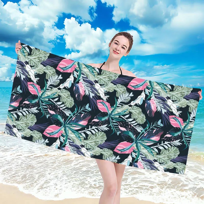 Ręcznik plażowy NIGHT BLOSSOM 100x180 cm czarny, 100% mikrofibra