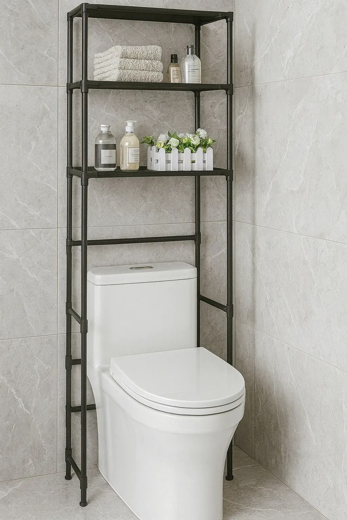 Czarny regał łazienkowy z 3 półkami nad toaletę G9-E72