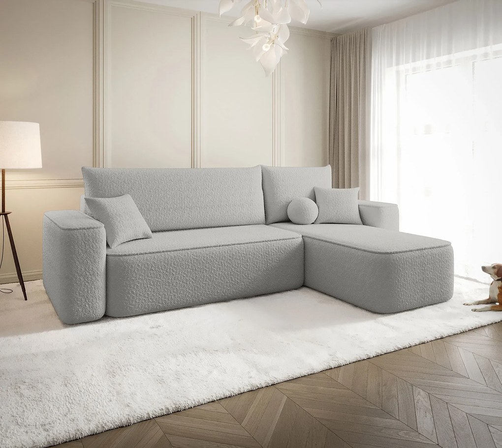 Jasnoszary narożnik tapicerowany tkaniną boucle S0-C28