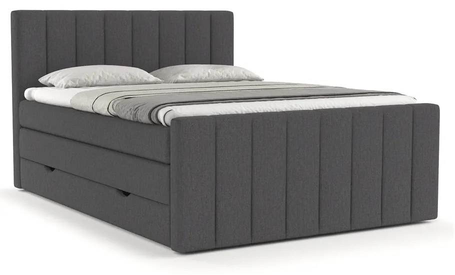 Szare łóżko boxspring ze schowkiem 200x200 cm Ruby – Maison de Rêve
