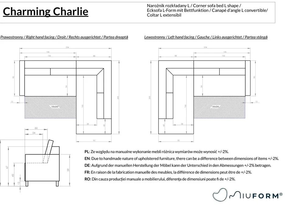 Beżowy rozkładany narożnik (prawostronny) Charming Charlie – Miuform