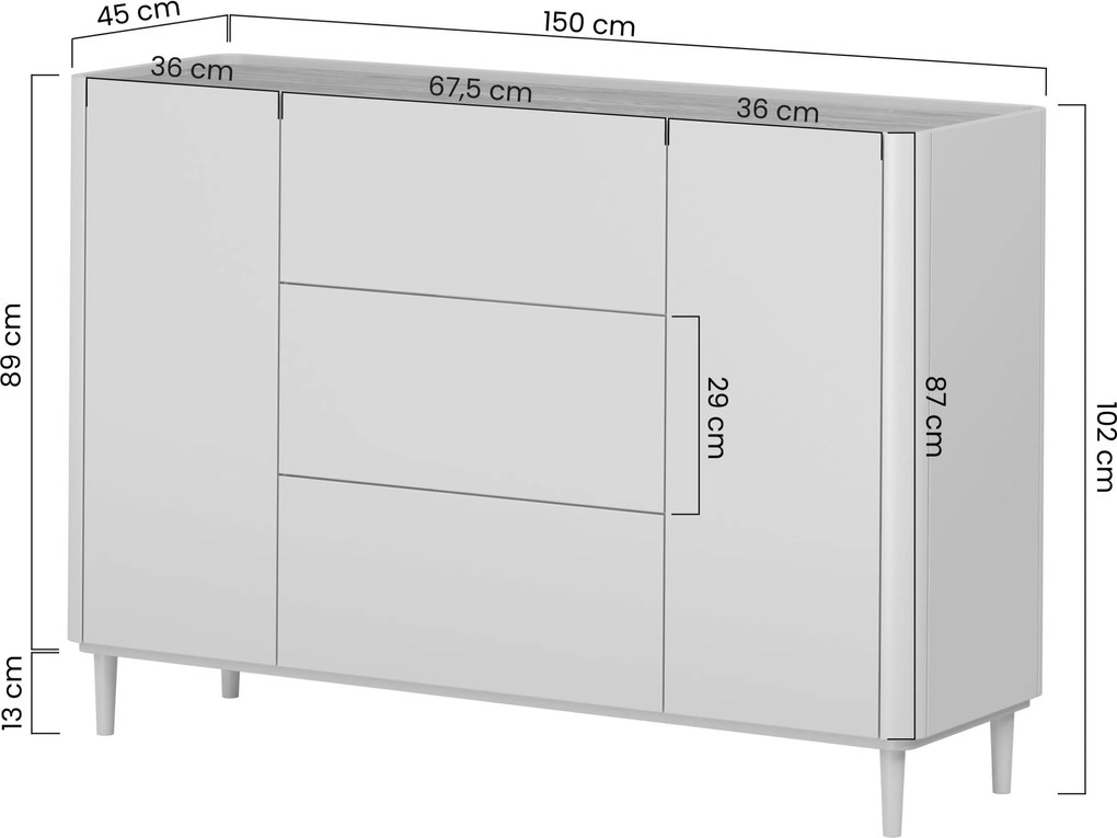 Komoda Elivo 150 cm z szufladami na nóżkach - eukaliptus / dąb baltic dune