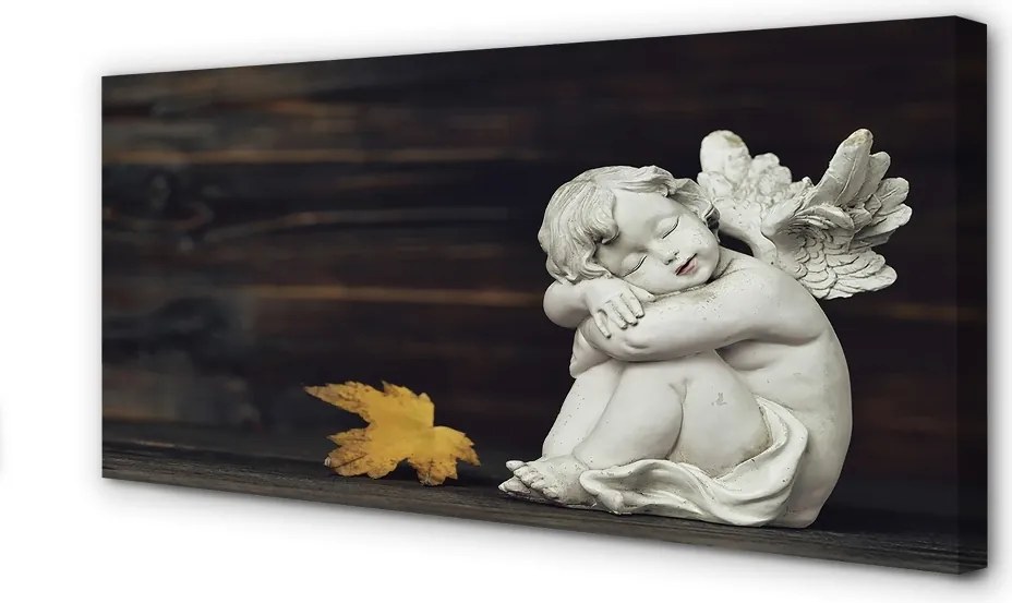 Duży obraz na płótnie Śpiący Anioł na Liściu i Deskach