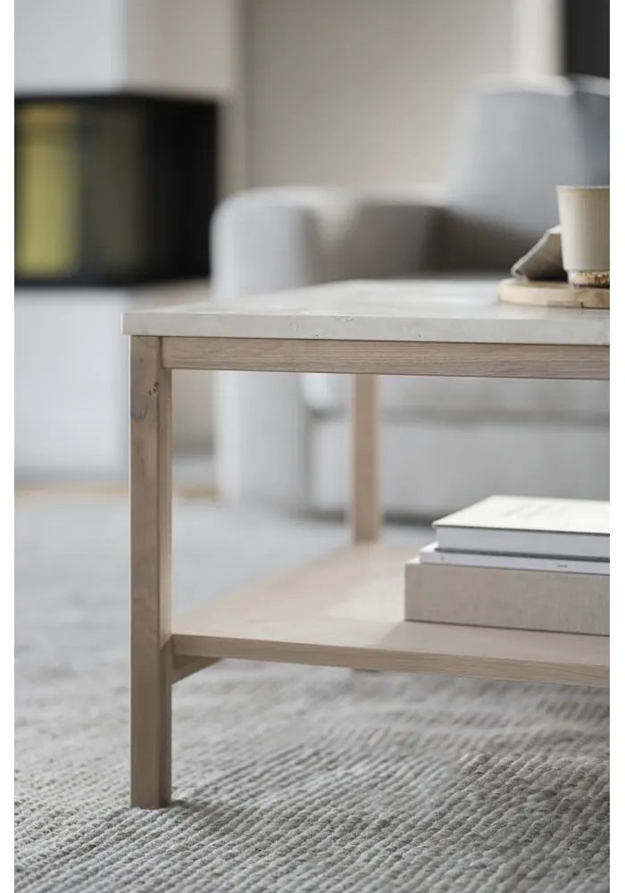 Biało-naturalny stolik z kamiennym blatem 140x60 cm Orwel – Rowico