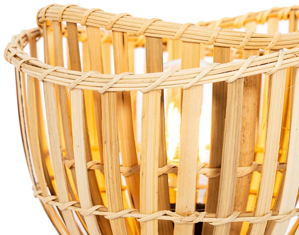 Orientalna lampa stołowa czarna z naturalnym bambusem - Pua