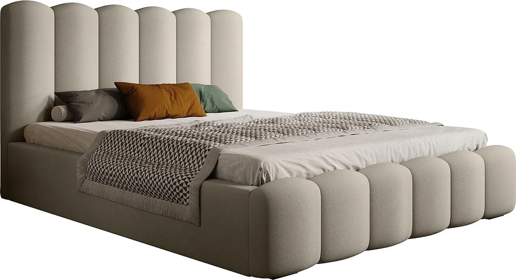 Łóżko skrzyniowe tapicerowane MONA V DomoHome, duża przestrzeń do przechowywania, nowoczesny design, 160x200 cm, BEŻOWE