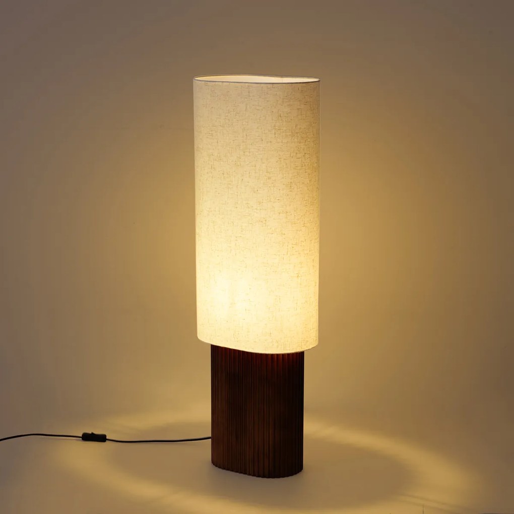 Lampa podłogowa Japandi z drewna orzechowego z abażurem z tkaniny 90cm - Lamel