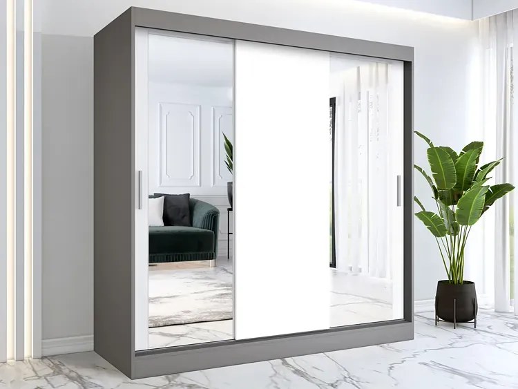 Szafa przesuwna antracyt + biały 200 cm - Seko 6X