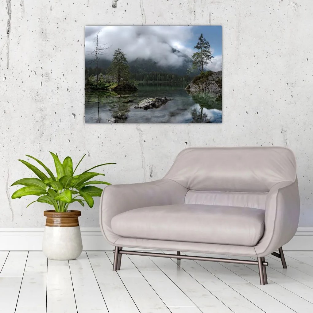 Obraz na szkle drzew w jeziorze (70x50 cm)