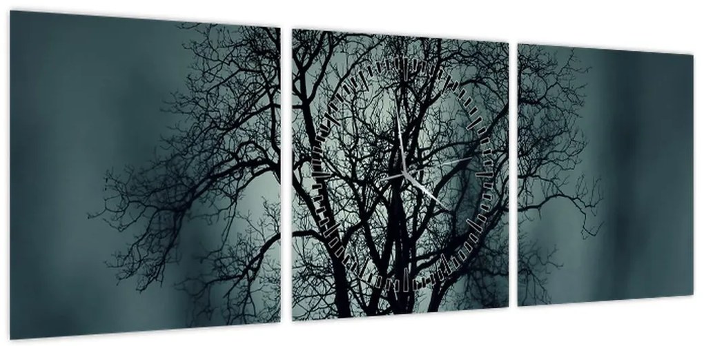 Obraz drzewa podczas zaćmienia (z zegarem) (90x30 cm)