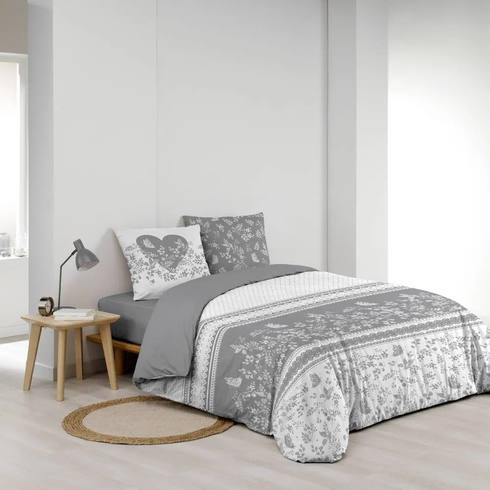Biało-szara bawełniana pościel dwuosobowa 200x200 cm Annie – douceur d'intérieur
