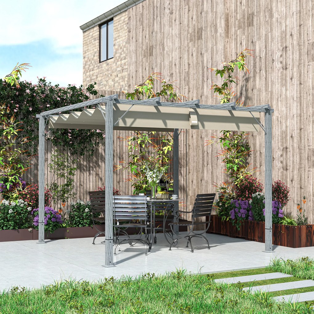 Outsunny Pergola Ogrodowa 3 x 3 m, Regulowane Zadaszenie Tarasu, Ramka z Aluminium, Ochrona UPF30+, Szary