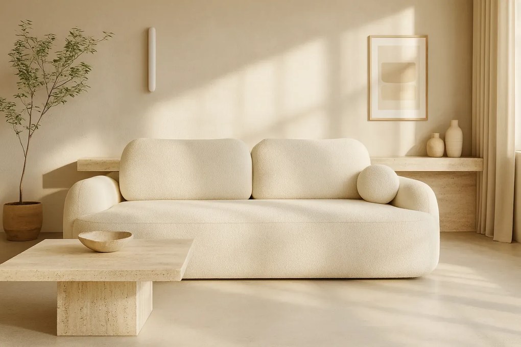 Kremowa sofa tapicerowana tkaniną boucle R5-L94